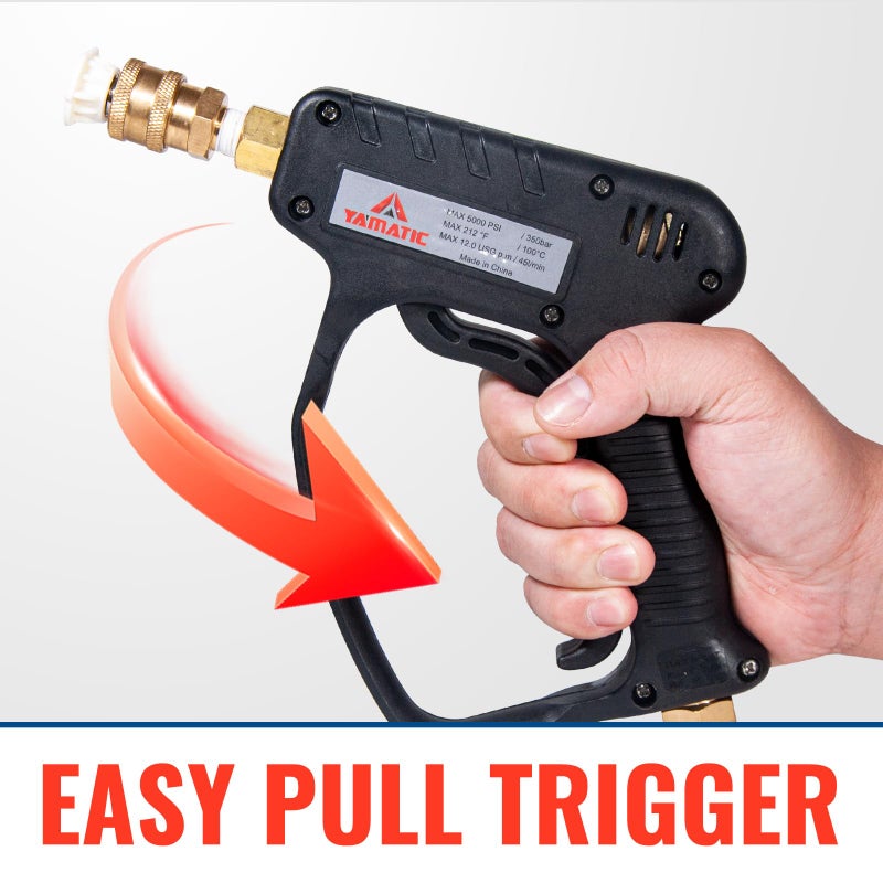YAMATIC Short Pressure Washer Gun with Swivel, 5000 PSI Power Washer Wand Stubby Trigger Handle with 3/8" Plug & M22-14mm Male Inlet, 1/4" Quick Connect Outlet for Foam Cannon Car Wash - Image 3